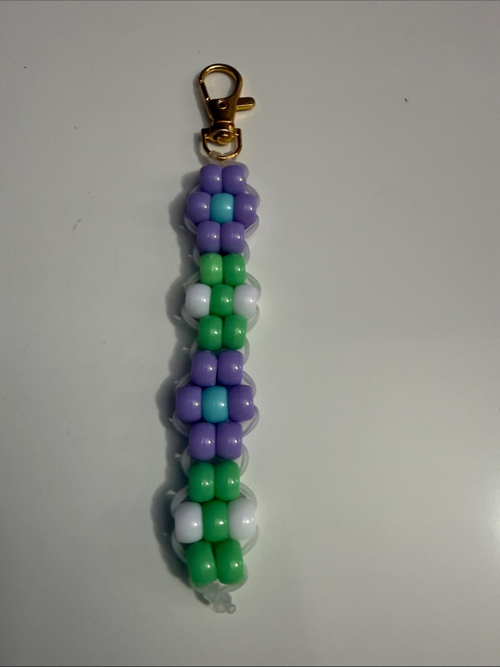 Beaded Keychain and Card Holder Charm in Purple, Green & White - Unbranded